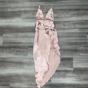 Oh Polly satin wrap around midi dress lavender